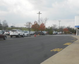 parking lot with pedestrian walkway