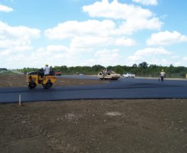group of workers building road